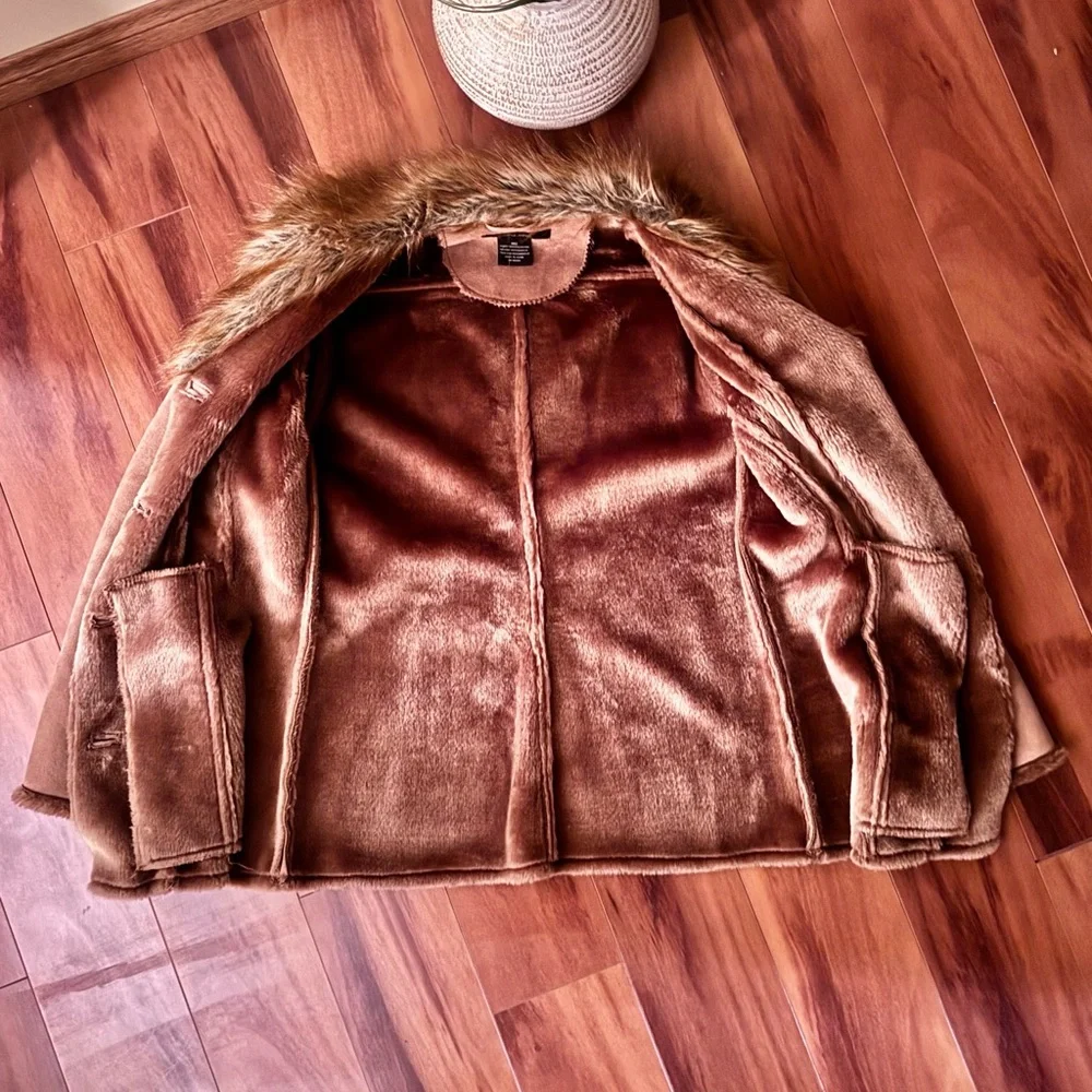 Anisette Women's Tan Suede with Faux Fur Collar & Faux Fur Lined Coat - Picture 6 of 6